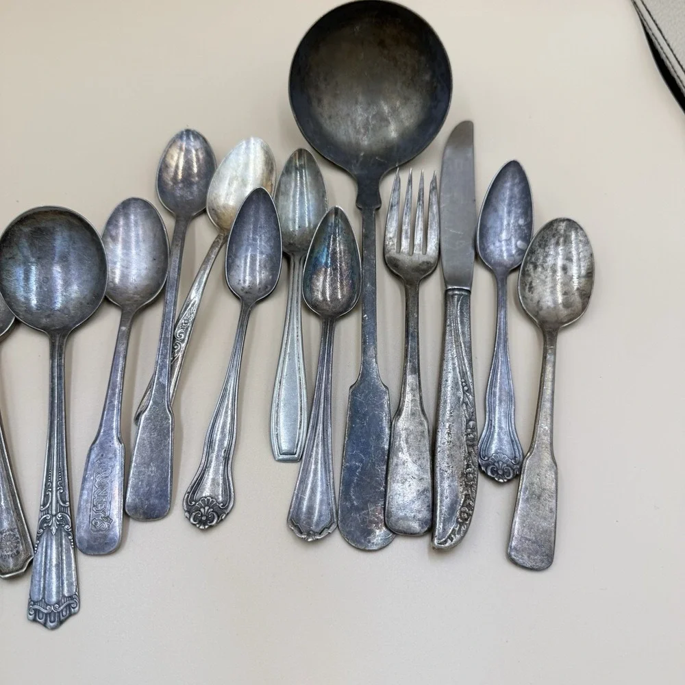 16 Pieces of Misc‎ Vintage Silver Plate Flatware Various Deerfield Bailey Banks